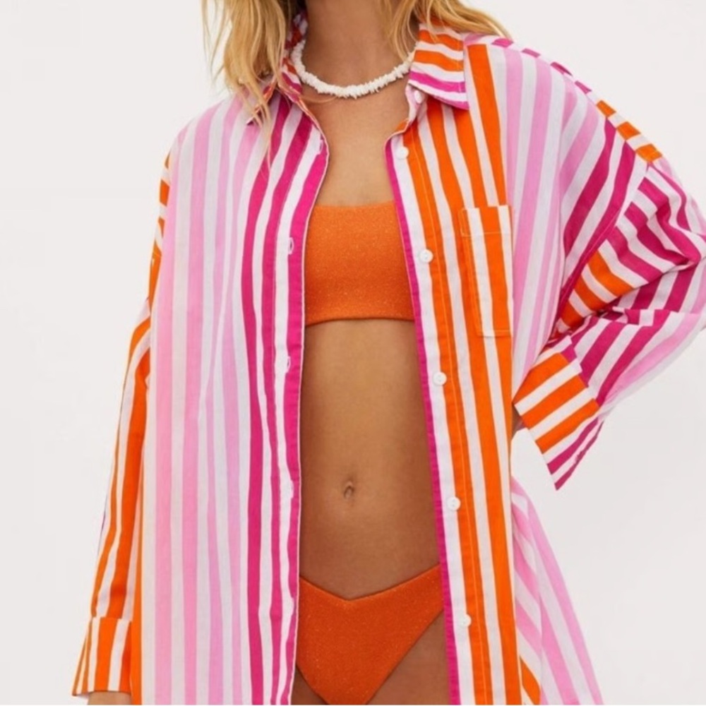 NWOT Beach Riot Pink and Orange Striped Shirt